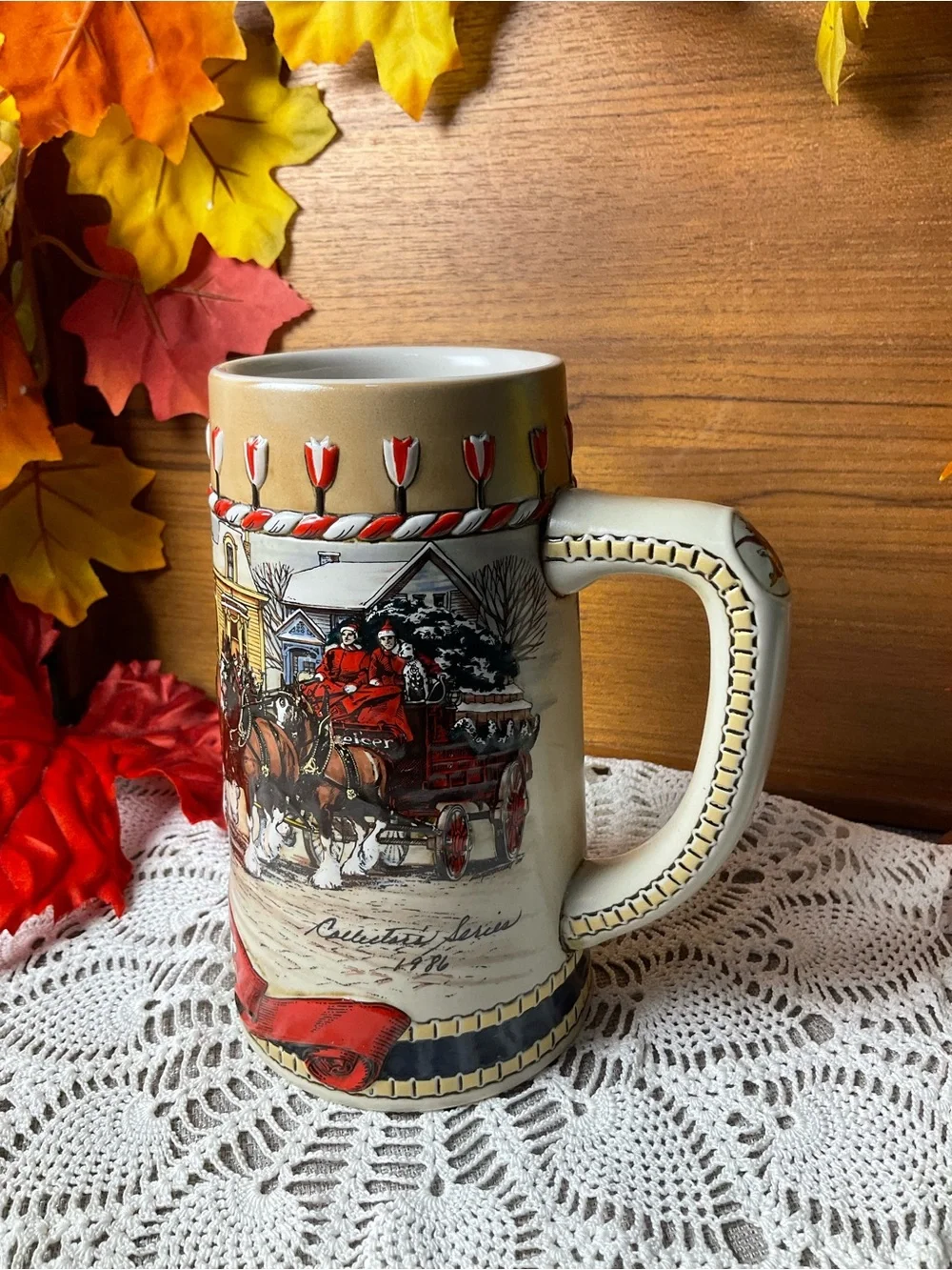 Vintage 1986 Budweiser Clydesdales B Series Holiday Beer Stein Ceramarte